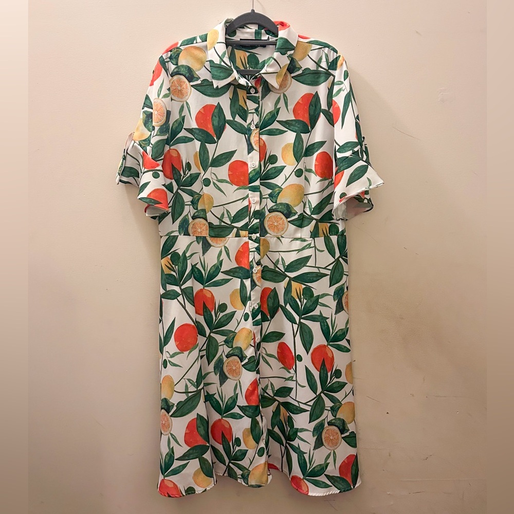 Eloquii Citrus Lemons & Oranges Cold
Shoulder Dress